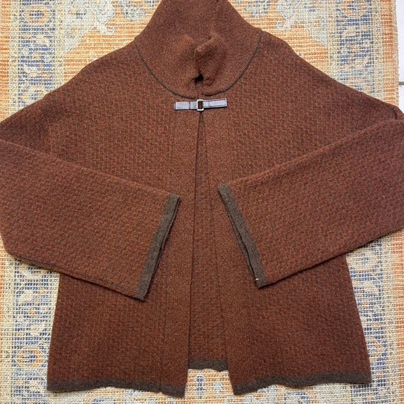 VTG Chiaramente Small Cape/Cardigan Wool Blend Orange/Red/Gray - Picture 11 of 11